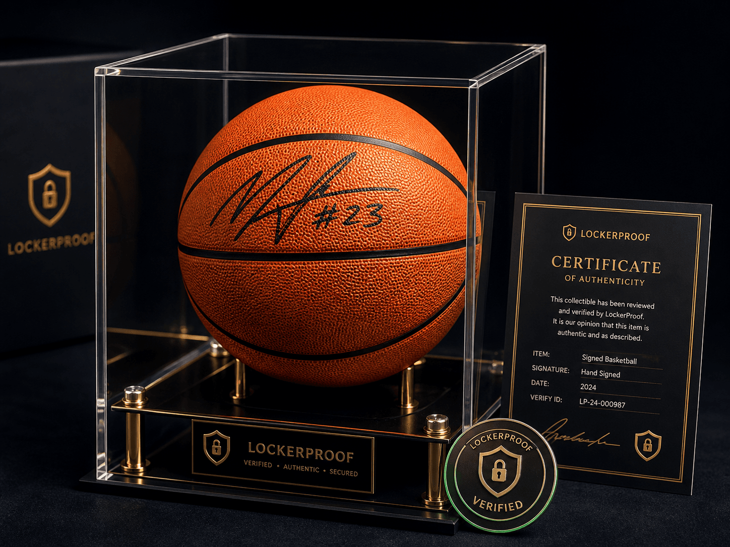 Signed Hardwood Display Basketball